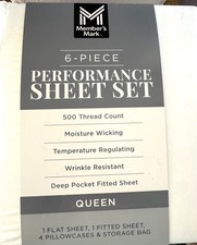 Member's Mark 500 Thread Count QUEEN Size Sheet 6 pc Set Arctic White Fitted
