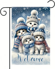 Winter Cat Garden Flags 12X18 Inch Double Sided Xmas House Yard Flag Merry Chris