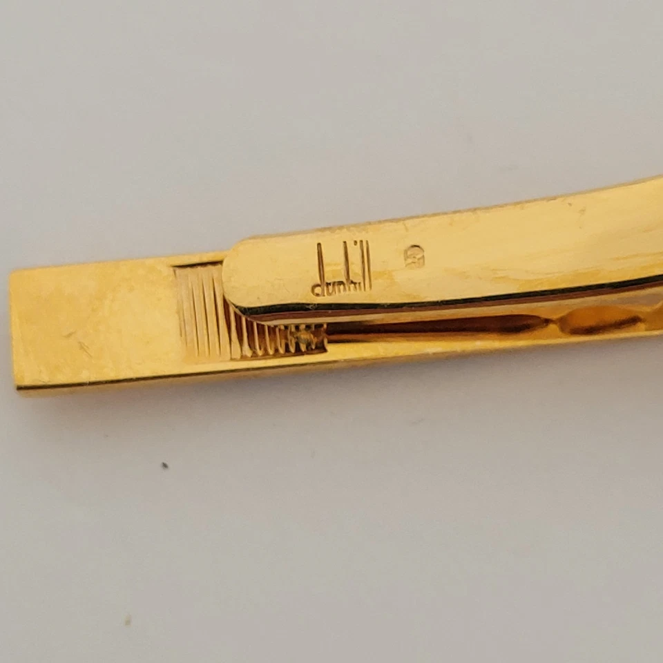 Dunhill Vintage Lapis Lazuli Striped Tie Clasp Clip Bar Gold Retro Vintage Logo - Image 4 of 4
