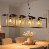 HäNgeleuchte Pendellampe Esstischlampe Schwarz Gold 4 Flammig KäFig L 110 Cm