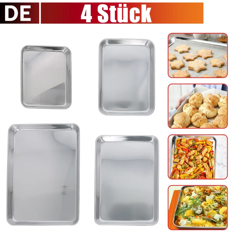 Backblech, Edelstahl Groß Auflaufform Ofenblech 4Er Set, Rechteckig Backform Kuc - Bild 2 von 4