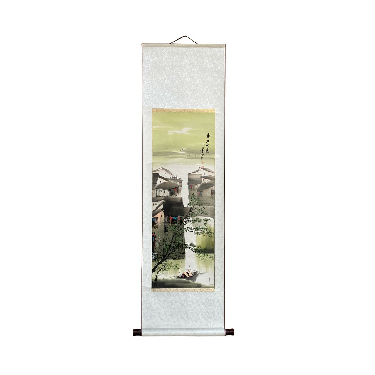Chinese Color Ink Waterside Village Scroll Painting Wall Art ws2031S Chinese Color Ink Waterside Village Scroll Painting Wall Art ws2031S