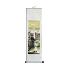 Chinese Color Ink Waterside Village Scroll Pa...