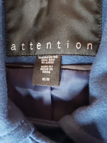 Wool Blend Pea Coat Women M Blue Double Breasted Lapel Jacket Flare Ruffle Back - Picture 5 of 15