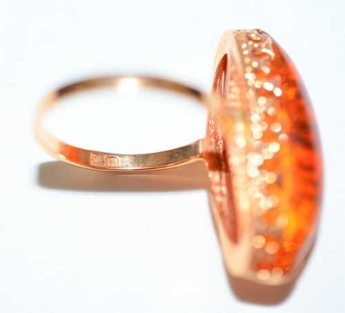 Natural Amber Ring 14K Solid Rose Gold Antique Art Deco Vintage Estate Jewelry - Picture 6 of 12
