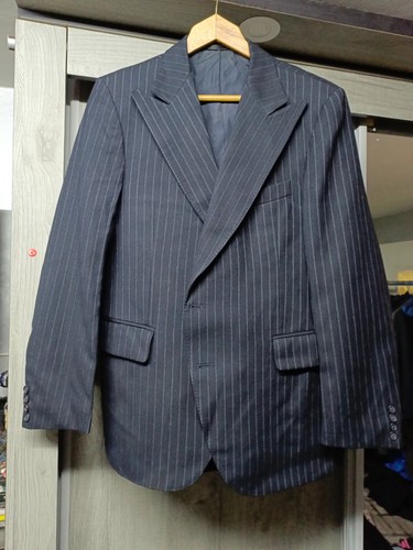 1970s vintage handtailored bespoke all worsted rockabilly disco navy blazer 40R - Picture 2 of 12