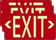(3 Pack) Photoluminescent Exit Sign Red - with Removable Directional Arrows, wit