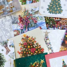 Mystery Pack Decoupage Napkins, LOT of 10 Assorted Variety Christmas Tree Napkin
