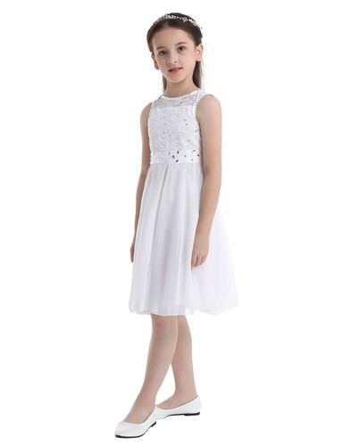 Girls Sequin Lace Wedding Party Prom Ball Gown Flower Girl Dress Crystal Belt - Picture 36 of 126