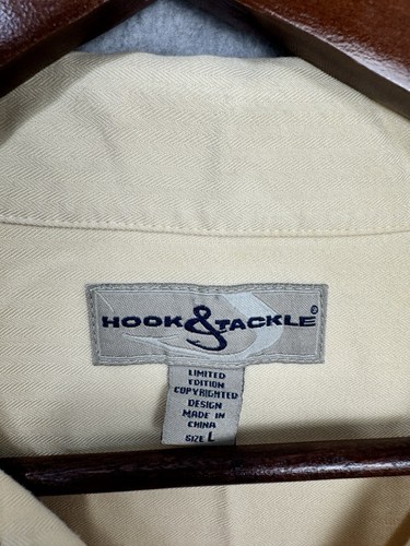 VTG Hook & Tackle Yellow Button Up Shirt Large Limited Edition Saltwater Fish - Picture 3 of 13