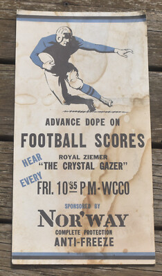 Vintage Nor'Way Anti Freeze Radio Station Football WCCO RADIO Advertising Poster