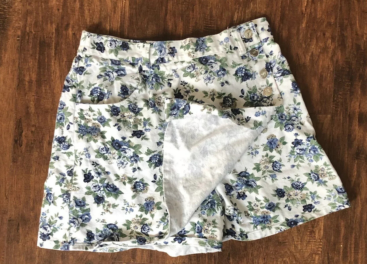 VINTAGE 90s AMY BYER  Blue Floral White Denim Sko… - image 1