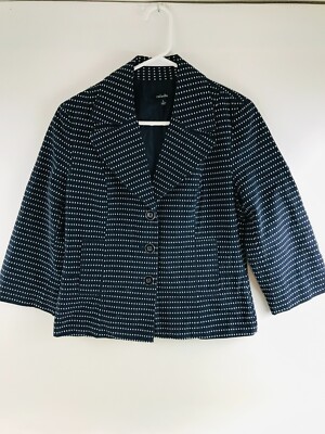 Rafaella Blazer, Women's Size Large, Navy Blue White, Three Buttons, *Runs small