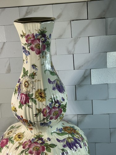 Vintage Keraluxe Boch Freres Belgium Porcelain 18” Tall Vase Flowers 1940s 38/6 - 第 3/11 張圖片