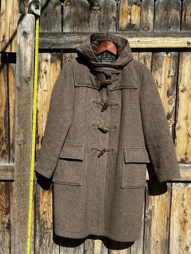 Vintage Gloverall Heavy Wool English Duffle Hooded Coat Leather Toggle Small 14 - Picture 5 of 14