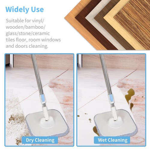 360° Spin Mop Bucket Wringer Set 2 Microfiber Mop Refills 52" Extended Handle - Picture 7 of 14