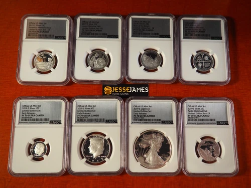 2019 S PROOF SILVER EAGLE NGC PF70 ULTRA CAMEO ER LIMITED EDITION 8 COIN SET
