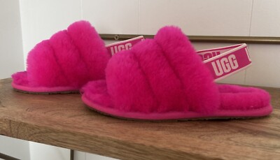 UGG Baby Girl's Pink Fluff Yeah Shearling Slide Slipper Shoes Size