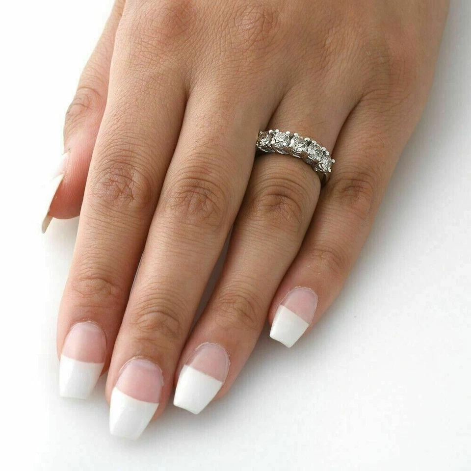 5 Stone 2.50 Ct Round Cut Off White Treated Diamond Band 925 Sterling Silver - Image 2 of 4