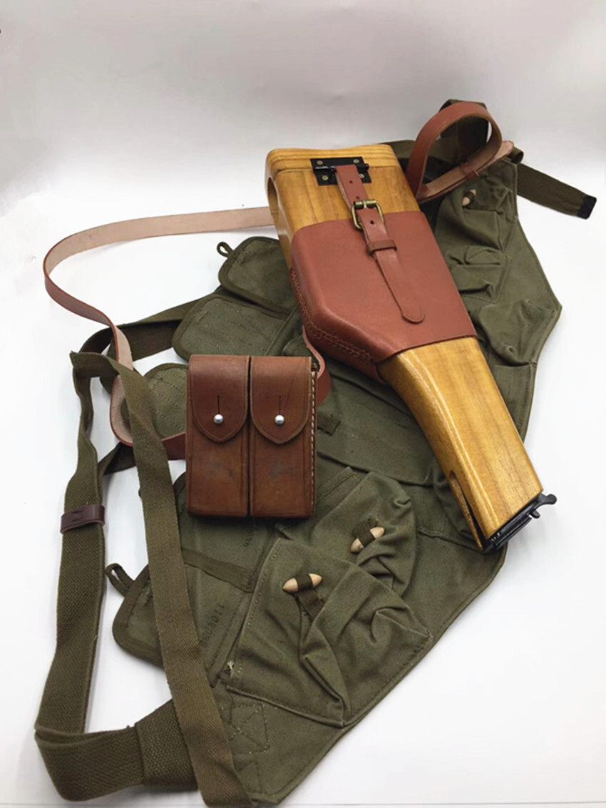 Brown Art 第二次世界大戦 パンツァー指揮官 WW2 GERMAN ARMY C96 MAUSER BROOMHANDLE HOLSTER SET & 56 CHEST RIG
