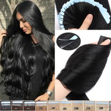 Tape In Russian Remy Hair Skin Weft 100 Human Hair Extensions Full Head THICK F