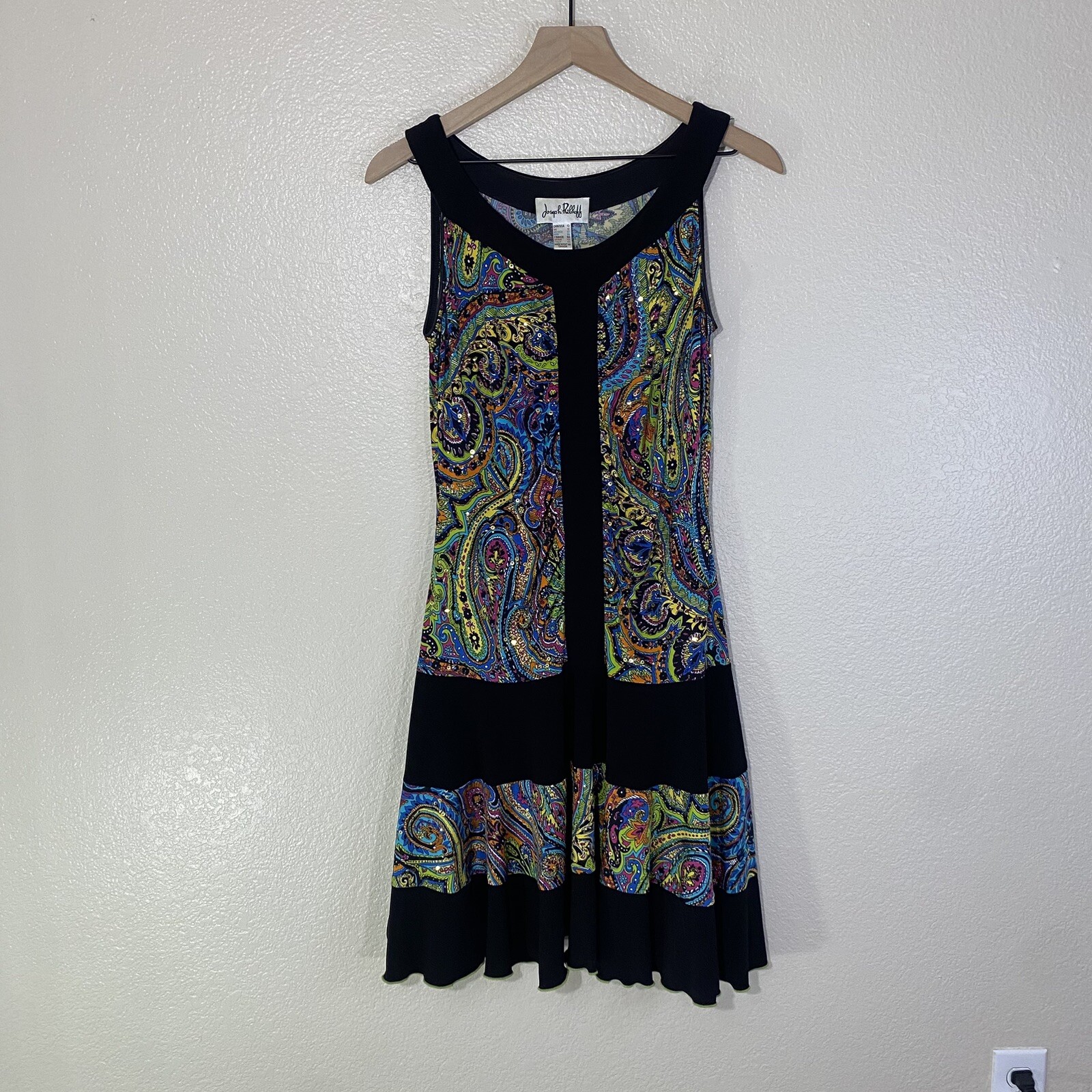 Joseph Ribkoff Woven Geometric Print Midi Dress Vanilla/Black 242100-1846