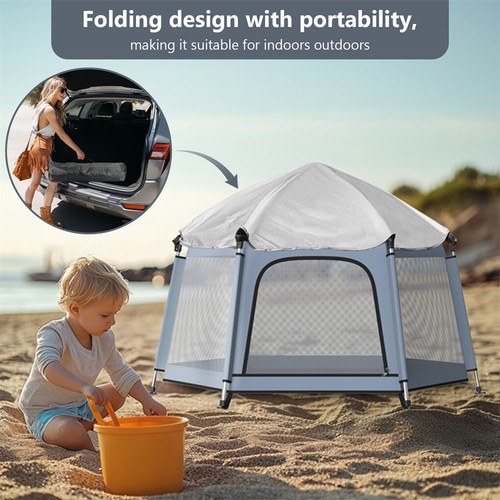 Outdoor Indoor Pop Up Baby Play Tent Breathable Mesh Baby Playpen Yard w UV Cove - Picture 9 of 16