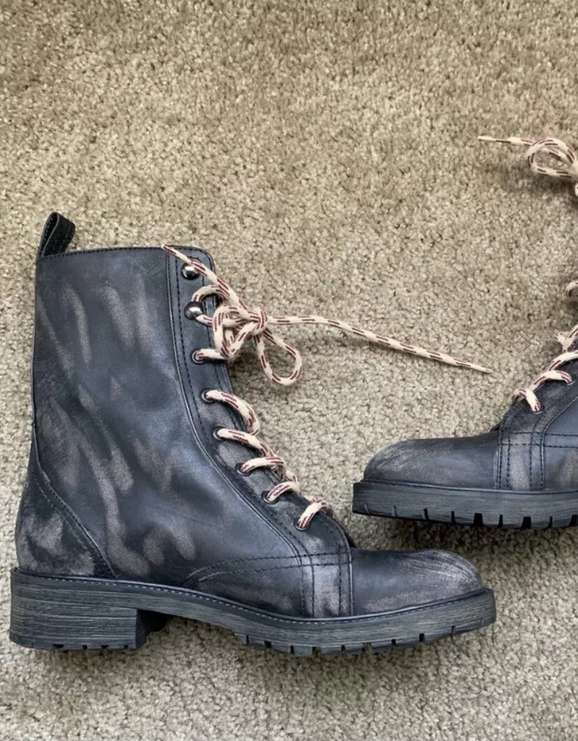 Zara leather top lace up boots