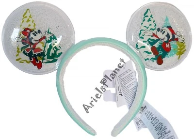 Disney Parks Holiday Christmas Snow Globe Minnie & Mickey Mouse Ear Headband