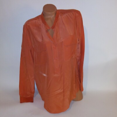 Amber Sun Womens Blouse Large Orange Solid Bust 22'' Lenth 24''