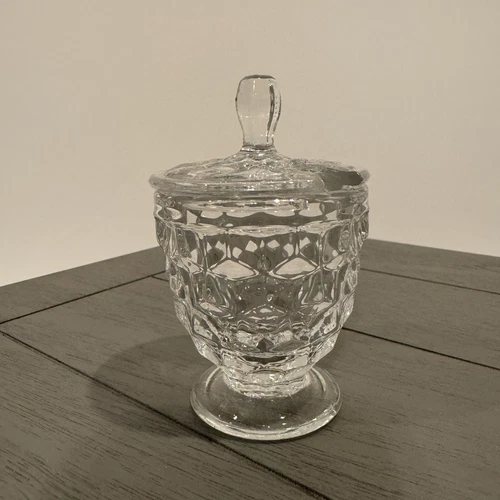 Fostoria Glass Cubist Covered Mustard Condiment Jar Jam Jelly Pot with Lid