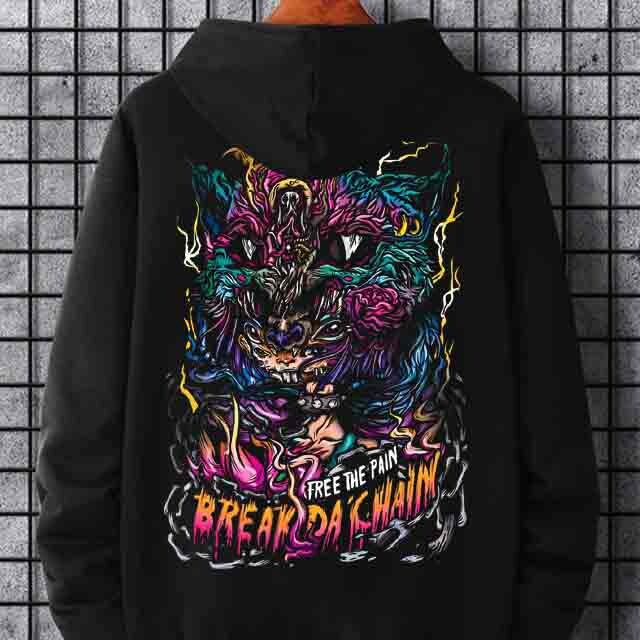 Zipper Hoodie Break Da Chain Free The Pain Hoodie Cotton Size S to 