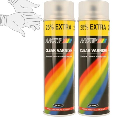 2 x MOTIP 500ml Car, Metal, Plastic, Glass +Mlear Lacquer Spray Aerosol +Gl