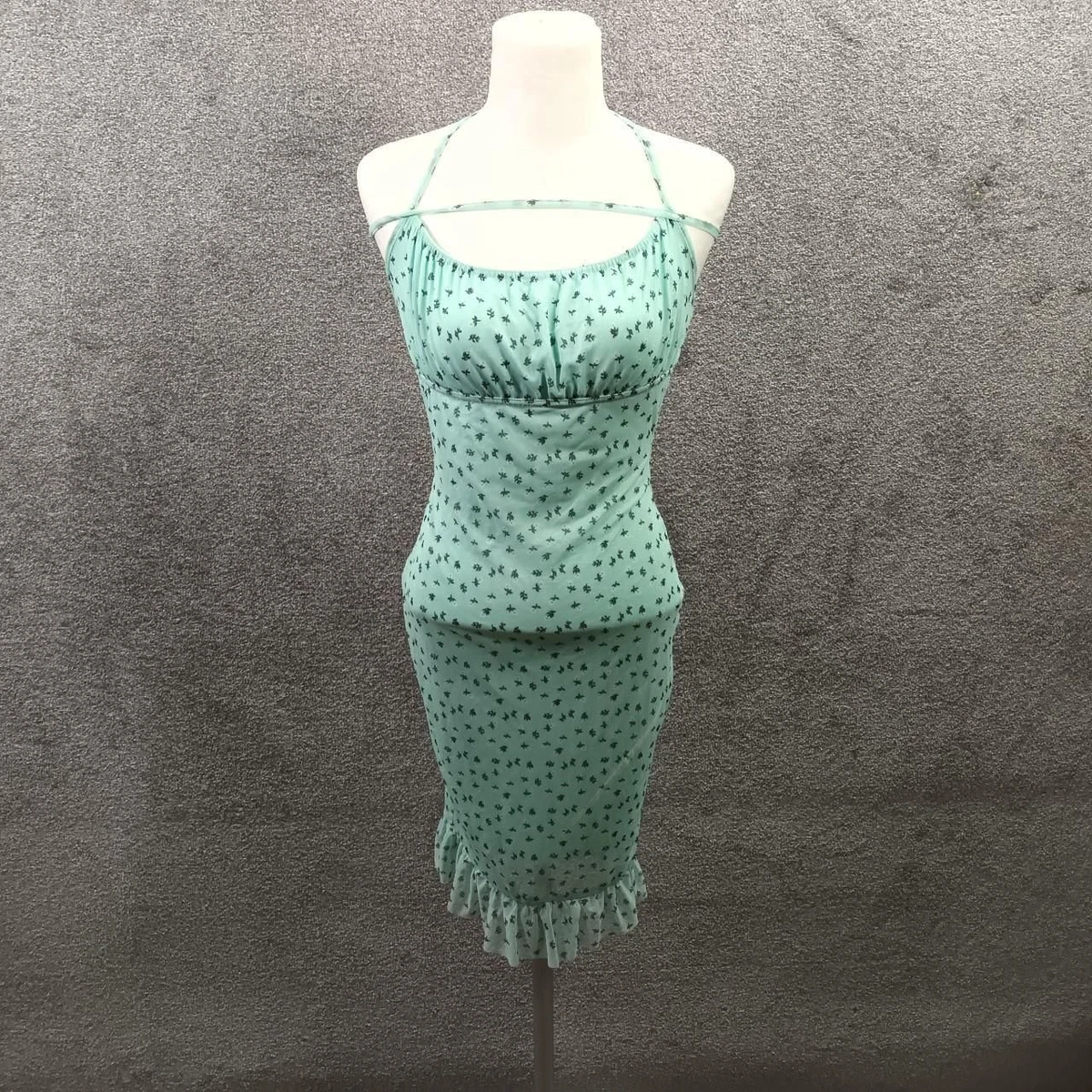 PLT MINT DITSY MESH MINI DRESS FRILL HEM SLEEVELESS LINED STRAPPY