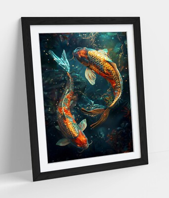 FISCHE KOI FISCHE STERNZEICHEN - GERAHMTES WANDBILD POSTER PAPIERDRUCK