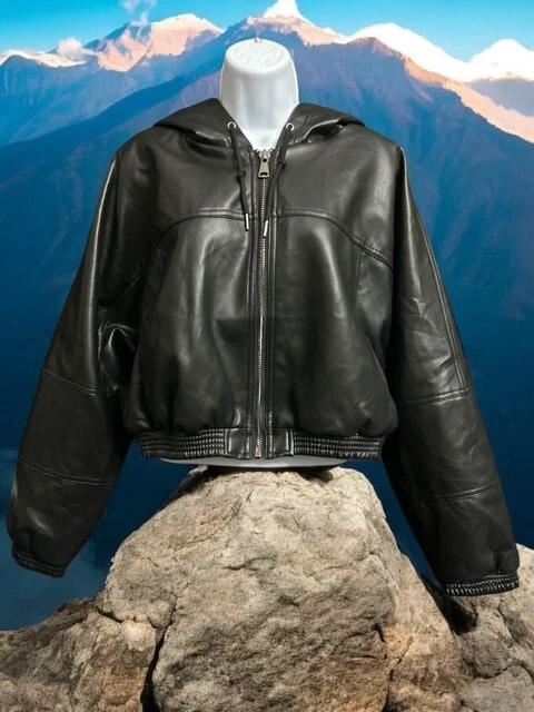 Windsor XL Coat Popular Slick Black Faux Leather Cropped Foxy Bomber Jacket NWOT - Image 2 of 4