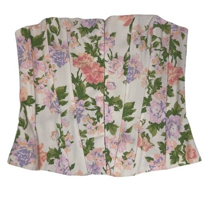 Zara Floral Corset Top Strapless Hook and Eye Bustier XS 3067/134/050 Cream Pink