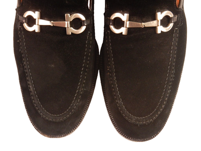 Salvatore Ferragamo Gancini Bit Black Suede Loafers Size 10  display picture 1