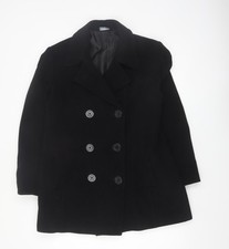 BHS Damen schwarz Wollmischung Erbsenmantel Gr&ouml;&szlig;e 14 mittellang klassischer Stil