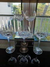 (5) Mikasa Arctic Lights Hock Wine Glasses, Vertical Cuts, Multisided Stem 8 1/4