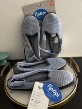 FLOOPI Women  s Slippers Anti Slip Indoor Outdoor Memory Foam Blue XL 11-12 2 Pr
