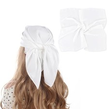 70x70cm Solid Color Scarf-Satin Silk Head Scarf for Women Men Pure White-70cm
