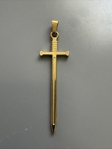 Authentic Gold Plated Sword Cross Pendant 20” Inch Necklace Chain Viking