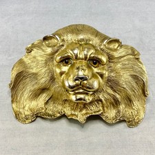 Vintage 1984 Christopher Ross 24k Gold Plated Lion Head Belt Buckle Large