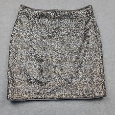 CACHE Silver Sequin Skirt Sz 8 Straight Pencil Party Lined Back Zipper Y2K Glam