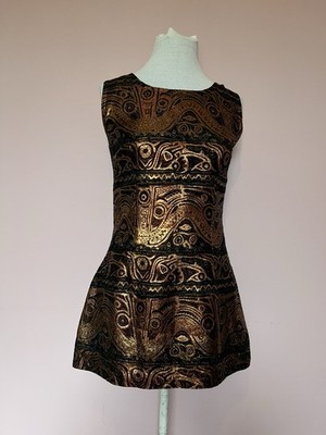 Paisley Minikleid Kupfer Bronze Metallic Abstrakt XS Small UK6 UK8 60er Mods