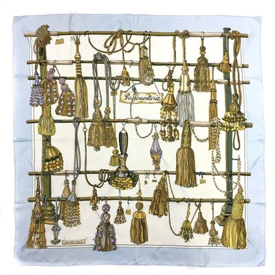 HERMES Carre 90 Silk Scarf Passementerie Design Light Blue No Box Used.