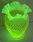 Vintage Fenton Hobnail Topaz Opalescent Yellow Vaseline Uranium Glass Vase