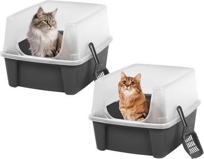 Iris Ohyama Katzenklo Offen, Bis 7 Kg, 2Er-Satz, Grau, Ohne Deckel, Katzentoilet