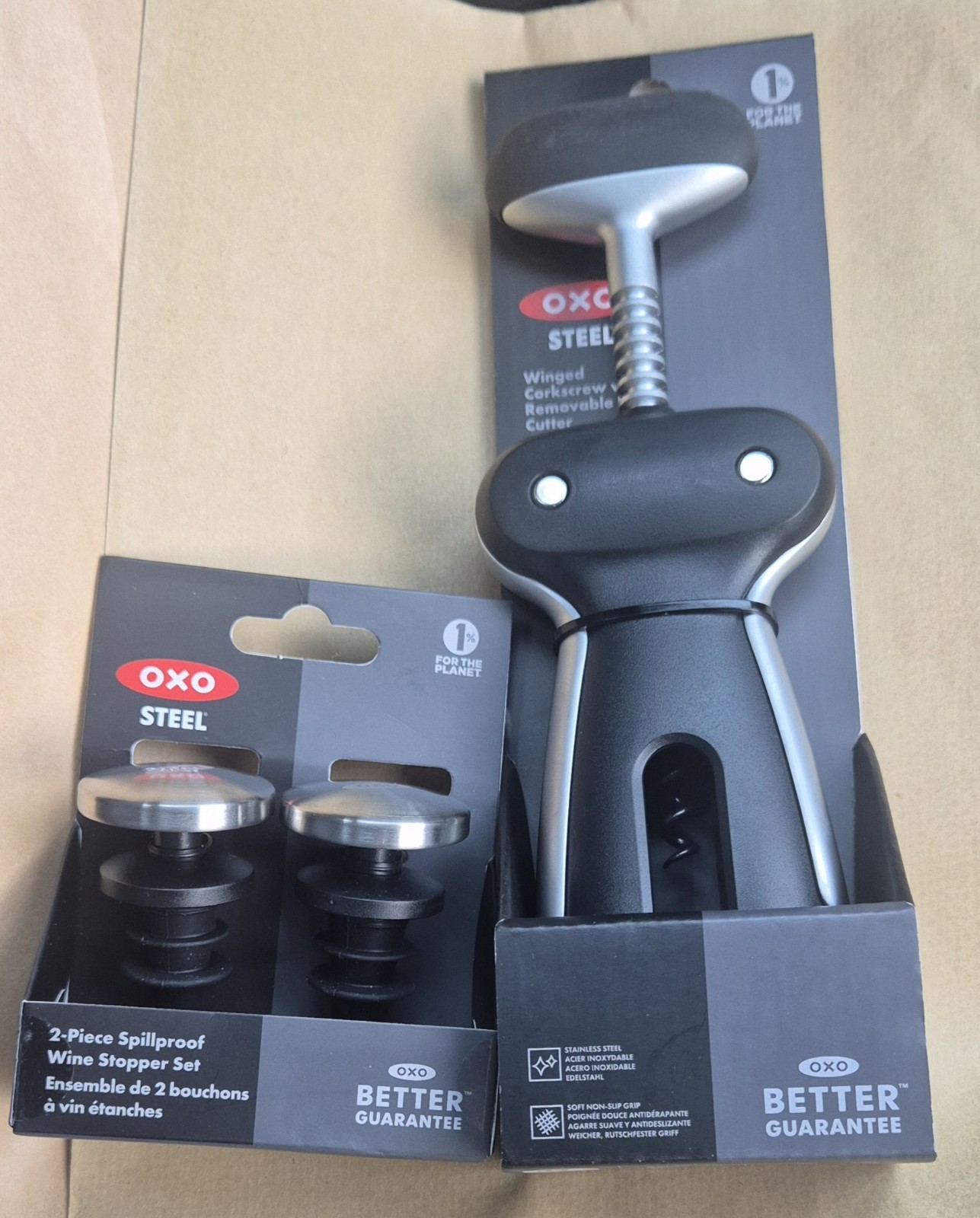 OXO Good Grips Winged Corkscrew & Expandable Spillproof Wine Stoppers Free P&P